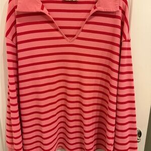 ViVI Pink and Red Striped Long Sleeve Top